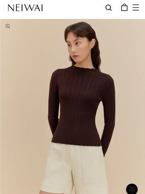 NWT NEIWAI Women's Ribbed Long Sleeve Top - Dark Brown